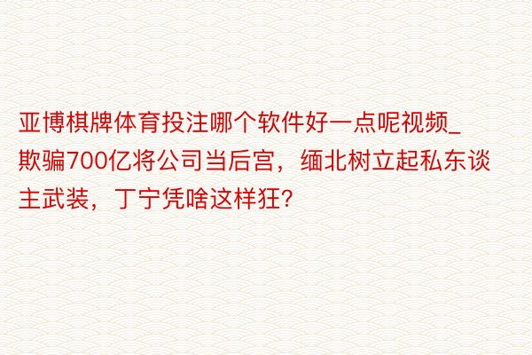 亚博棋牌体育投注哪个软件好一点呢视频_欺骗700亿将公司当后宫，缅北树立起私东谈主武装，丁宁凭啥这样狂？